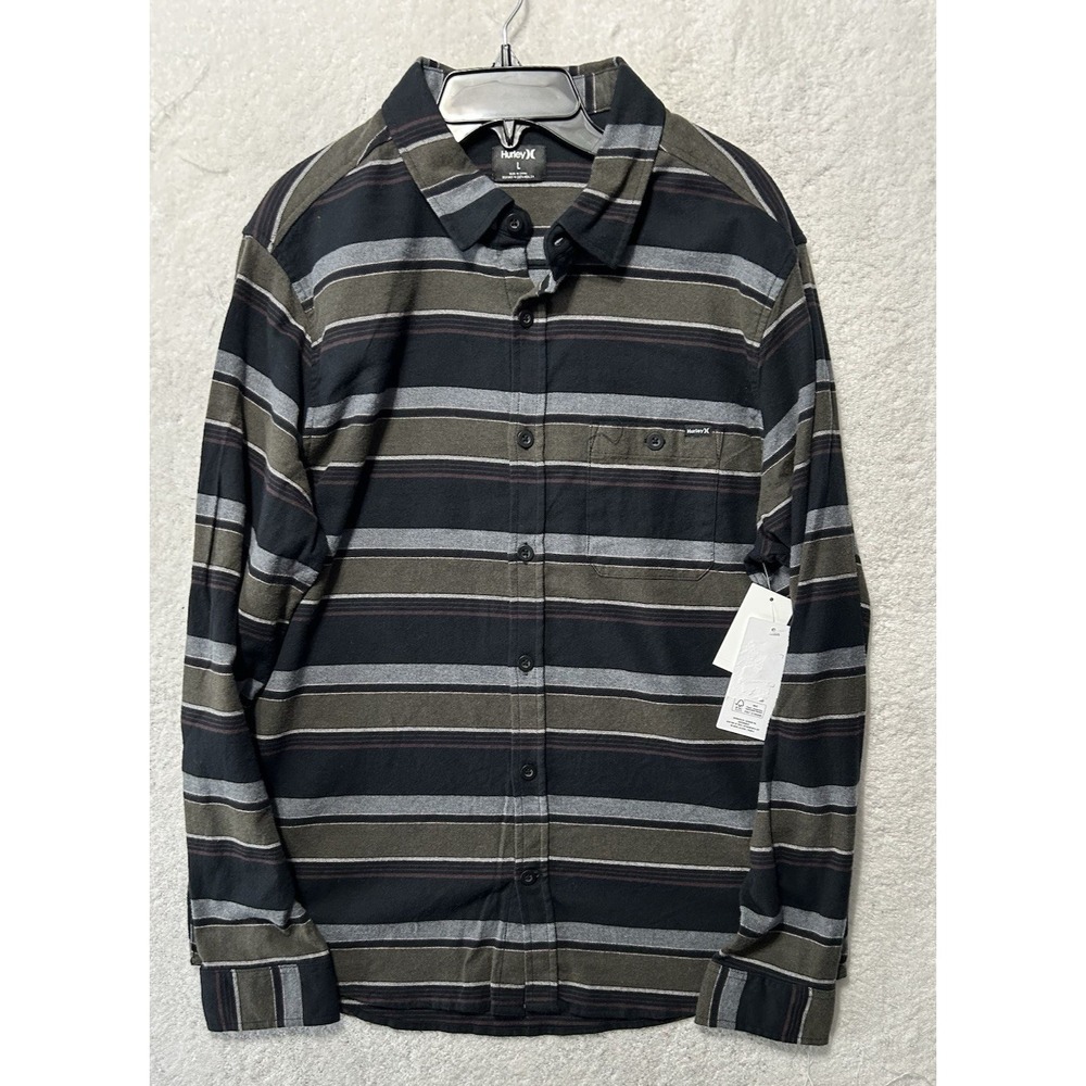 Hurley Portland Organic Flannel Men's Large Black Long Sleeve Cotton Shirt (A2)